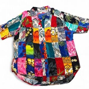 Vintage we-be-bop patchwork 80s multicolor Hawaiian rayon button shirt size 2XL